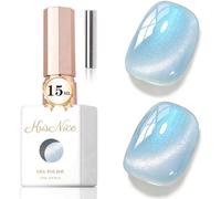 KRISNICE Esmalte de uñas UV ojo de gato, esmalte de uñas de gel de cristal con imán Soak-Off Cat Eye UV Gel para principiantes DIY Nail Art Manicura Salón de 15 ml DIY en casa (sirena azul bebé-MY050)