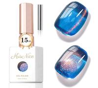 KRISNICE Esmalte de uñas UV ojo de gato, esmalte de uñas de gel de cristal con imán Soak-Off Cat Eye UV Gel para principiantes DIY Nail Art Manicura Salón de 15 ml DIY en casa (azul dorado-MY038)