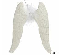 Krist+ Adorno Navideño Alas de Ángel Blanco Plástico Purpurina 12,5 x 15 x 2,5 cm (24 Unidades)