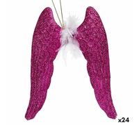 Krist+ Adorno Navideño Alas de Ángel Fucsia Plástico Purpurina 12,5 x 15 x 2,5 cm (24 Unidades)