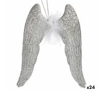 Krist+ Adorno Navideño Alas de Ángel Plateado Plástico Purpurina 12,5 x 15 x 2,5 cm (24 Unidades)