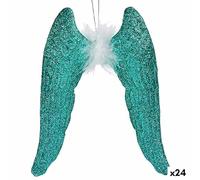 Krist+ Adorno Navideño Alas de Ángel Verde Plástico Purpurina 12,5 x 15 x 2,5 cm (24 Unidades)