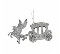 Krist+ Adorno Navideño Carruaje Mágico Plateado Plástico Purpurina 15,5 x 8,5 x 4,5 cm (24 Unidades)
