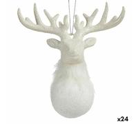 Krist+ Adorno Navideño Reno Blanco Plástico Purpurina 14 x 15,5 x 7 cm (24 Unidades)