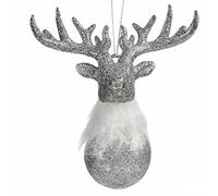 Krist+ Adorno Navideño Reno Plateado Plástico Purpurina 13,5 x 15,5 x 7 cm (24 Unidades)