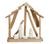 Krist+ Belén de Navidad Cerámica Marrón Blanco 2 Unidades 25 x 28 x 10 cm Natural Madera (2 Unidades)
