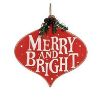 Krist+ Cartel Merry and Bright 30 x 3,5 x 30 cm Rojo Blanco Verde Plástico Madera MDF