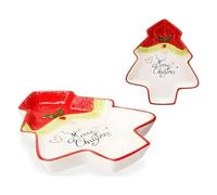 Krist+ Centro de Mesa Árbol de Navidad Papá Noel 19,6 x 3 x 23 cm Cerámica Rojo Blanco