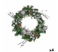 Krist+ Corona de Navidad Verde Plateado 60 x 13 x 60 cm (4 Unidades)