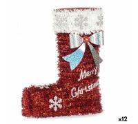 Krist+ Figura Decorativa Calcetín de Navidad Espumillón Blanco Rojo Polipropileno Pet 18 x 23 x 8 cm (12 Unidades)
