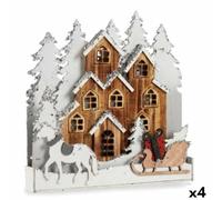 Krist+ Figura Decorativa Luz Pueblo Blanco Marrón Madera 44 x 44,5 x 6 cm (4 Unidades)