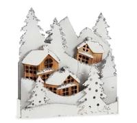 Krist+ Figura Decorativa Luz Pueblo Blanco Marrón Madera 44 x 48 x 7,5 cm (4 Unidades)
