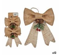 Krist+ Set Adornos de Navidad Lazo Marrón Rojo Verde Fibra Natural 14 x 3 x 19 cm (12 Unidades)