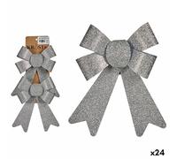 Krist+ Set Adornos de Navidad Lazo Plateado PVC 15 x 2 x 18 cm (24 Unidades)