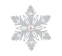 KristLand Broche Elegante de Copo de Nieve y Flor Chapado en Oro Blanco con Circonitas Cúbicas Brillantes y Perla, Regalo de Invierno para Mujer