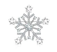 KristLand Elegante Broche Oro Blanco Chapado Ciervo Flor Copo de Nieve Brillante Circonita Regalo para Mujer Invierno Broche Pin de Navidad Boda Copo De Nieve Plateado