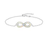 KristLand Pulseras Mujer Plata Ley 925 Chapado Oro Blanco Opalo Infinito Minimalista Pulsera Ajustable Regalo Mujer Madre Esposa Joyeria Elegante Regalo Cumpleaños Aniversario Amistad