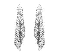 KristLand - S925 Plata Aguja Triangulo Pendiente De Borla Cortina Lentejuelas Brillantes Pendiente de Mujer Niña Regalo de Cumpleaño Navidad con Caja de Regalo Plata Tono