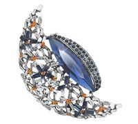 KristLand - Tono Plateado Vintage Broche de Luna de Flor Azul Cristal Estilo Retro Art Deco, Broche de Fiesta de Cumpleaños Ramillete para Mujeres y Damas
