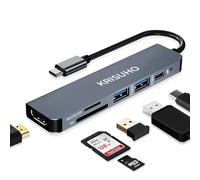KRISUHO Hub USB C,6 en 1 USB C a HDMI Adaptador multipuerto con HDMI 4K,1 USB 3.0/1 USB 2.0,USB C 60W PD Carga y Lector de Tarjetas Micro SD/SD para MacBook,iPad Pro,XPS,Samsung,portátiles y más