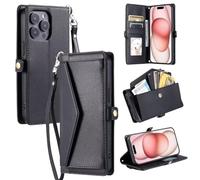KRjcsfhy Handykette Handyhülle für Huawei P30 Lite Hülle Case PU Leder Tasche Umhängeband Trageschlaufe Kordel Lanyards Cover Schutzhülle Handytasche Kartenfächer Schale Handycover,schwarz