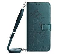 KRjcsfhy Handykette Handyhülle für Nokia C32 Blumen Hülle Case PU Leder Tasche Umhängeband Trageschlaufe Kordel Lanyards Cover Schutzhülle Handytasche Kartenfächer Handycover,dunkelgrün