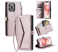 KRjcsfhy Handykette Handyhülle für OnePlus Nord CE 2 5G Hülle Case PU Leder Tasche Umhängeband Trageschlaufe Kordel Lanyards Cover Schutzhülle Handytasche Kartenfächer Schale Handycover,Roségold