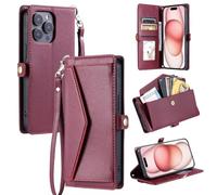 KRjcsfhy Handykette Handyhülle für OnePlus Nord CE 4 5G Hülle Case PU Leder Tasche Umhängeband Trageschlaufe Kordel Lanyards Cover Schutzhülle Handytasche Kartenfächer Schale Handycover,rot