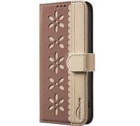 KRjcsfhy Spitzenblumen Handyhülle für Vivo Y21/Y21S/Y33S Hülle Klappbar Klapphülle mit Handytasche Kartenfach Handy Schutzhülle Tasche Leder Wallet Flip Case Slim Book Cover Hülle,braun
