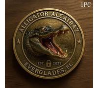 KRJGOERG Alligator Alcatraz Humor Collectible Coin, Alligator Alcatraz Challenge Coin, Alcatrazs Prison Memorabilia, Florida Everglades Crime History Collectible, Gift for Men and Collectors