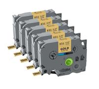KRLAZdN Cinta de Etiquetas laminada de 5 uds. De 12mm TZe231 TZe131 TZe631 Compatible con Impresora PTH110(5PK Black on Gold)
