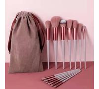 KRLZ Juego de 13 brochas de maquillaje marrones con bolsa de transporte con bolsa de almacenamiento, tamaño de viaje, juego de brochas de maquillaje para base, polvo, sombra de ojos, contorno, mangos