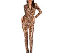 KRLZKID Mono de Piel sintética para Mujer Catsuit con Estampado de Leopardo Disfraz de Fiesta Ropa de Club,Leopard-L