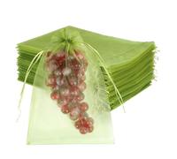 Krmoau Bolsas protectoras para frutas, 100 unidades, redes de barrera con cordón, reutilizables, 15 x 20 cm, cordón protector para tomates, arándanos, mangos, fresas, uvas, jardín