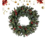 Krmoau Corona navideña a pilas, 45 cm Guirnalda realista, Con gancho Coronas navideñas Para puerta principal, Para exterior Casa de bienvenida Granja Invierno