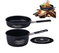 Krmoau Juego de Menaje para Acampada, Juego De Olla Y Sartén para Camping, Mangos Desmontables Distribución Térmica Uniforme para Guisar Freír Aire Libre Familia Picnic Playa Excursionismo