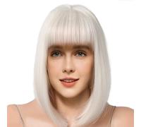 Krmoau Peluca de corte Bob,Peluca Bob sintética,Pelucas Bob cortas para mujer - Flequillo de peluca recta corta, peluca sintética natural resistente al calor de densidad corta natural Bob Highlight