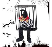 Krmoau Sensor de movimiento decoraciones de Halloween | Cráneo de jaula activado por movimiento, jaula de prisionero parlante, terrorista fantasma para ojos luminosos, para colgar eléctrico