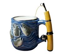 Krmoau Vaso de pesca, 100 ml, con diseño de caña de pescar y carrete de resina para bebidas, taza de café para entusiastas amantes de la pesca, para cumpleaños, vacaciones, ocasiones festivas y