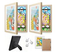 Krobby - Cuadro Portadibujos Infantil - Marco Dibujos niños A4 - Apertura y Cierre Magnético - Capacidad 150 Láminas - Diseño Madera (21 x 29,7 cm)- Pack de 2 Cuadros Infantiles