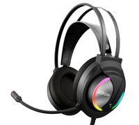 KROM KAPPA - Auriculares Gaming con Micrófono, Sonido stereo RGB LED Rainbow, Altavoces 50mm, Diadema Ajustable, Micro Flexible, USB,PC, Negro