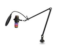 KROM Kaze Pro - Kit Micrófono Streaming, Podcast y Gaming. 2 condensadores de cápsula, Patrones de Grabación Seleccionables, Brazo Articulado y Base para Mesa, RGB, Negro