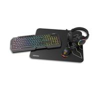 KROM KENTA - Combo Gaming 4 en 1 - Teclado RGB Rainbow, Layout Español, Antighosting, Ratón óptico 7200 dpi, Auriculares 50mm Estéreo y Alfombrilla 450x400x3mm, Color Negro
