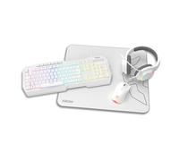 KROM KENTA - Combo Gaming 4 en 1 - Teclado RGB Rainbow, Layout Español, Antighosting, Ratón óptico 7200 dpi, Auriculares 50mm Estéreo y Alfombrilla 450x400x3mm, Color Blanco
