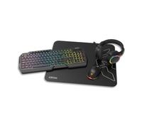 KROM KENTA - Combo Gaming 4 en 1 - Teclado RGB Rainbow, Layout Español, Antighosting, Ratón óptico 7200 dpi, Auriculares 50mm Estéreo y Alfombrilla 450x400x3mm, Color Negro