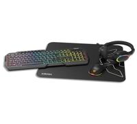 KROM KENTA - Combo Gaming 4 en 1 - Teclado RGB Rainbow, Layout Español, Antighosting, Ratón óptico 7200 dpi, Auriculares 50mm Estéreo y Alfombrilla 450x400x3mm, Color Negro
