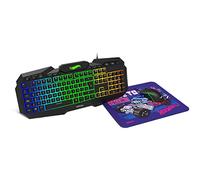 KROM Kit teclado, ratón y alfombrilla edición Hot Wheels KUSTOM- Teclado membrana RGB, Ratón con sensor óptico 7200 DPI, alfombrilla tela suave y resistente, layout español, color negro