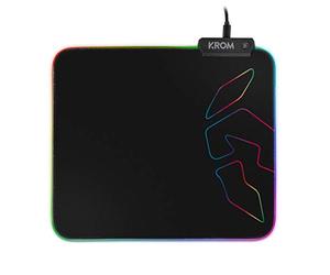 KROM Knout RGB - Alfombrilla Gaming para Ratones de Ordenador, Base de Goma Antideslizante, Marco Cosido con Tira LED RGB, tamaño 320x270x3 mm, Color Negro