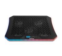 KROM KOOLER -Base Refrigeradora para portátiles hasta 19", 6 Ventiladores, RGB, Soporte para Smartphones, Display LCD y HUB USB, Negro