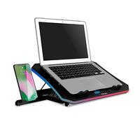 KROM KOOLER -NXKROMKOOLER- Base refrigeradora para portátiles hasta 19", 6 Ventiladores, RGB, Soporte para Smartphones, Display LCD y HUB USB, Color Negro